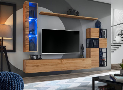 Holzmöbel Braun Design Wohnwand TV Ständer Einrichtung Wohnzimmermöbel Garnitur